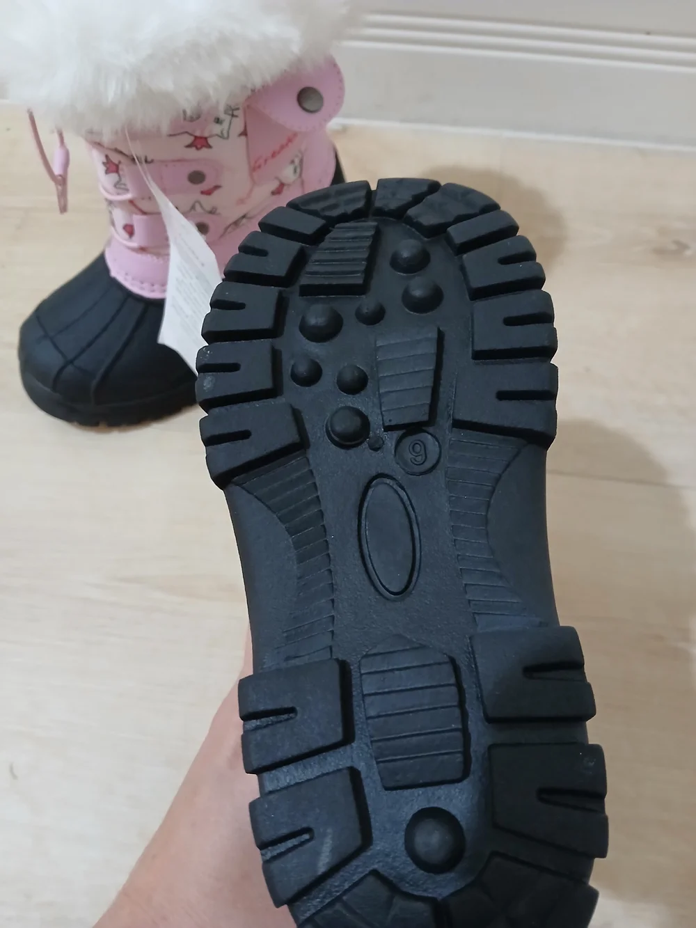 Greatonu Pink & Black Kids Snow Boots with Faux Fur Cuff Kitty Cat Princess